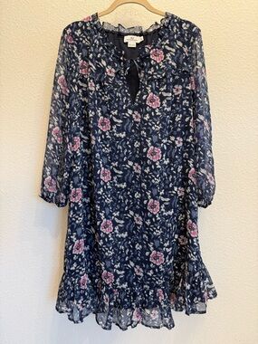 Vineyard Vines Navy Floral Ruffle Hem Dress